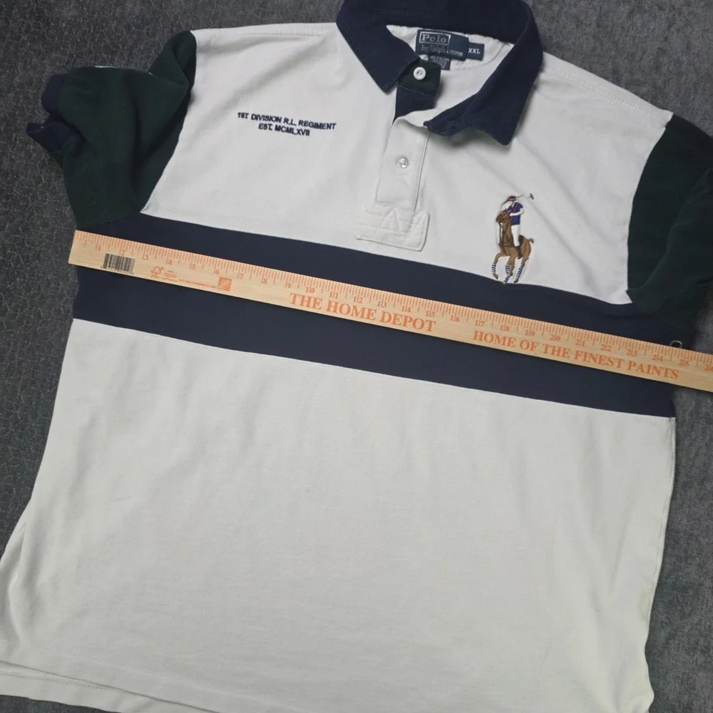 Vtg Polo Ralph Lauren Big Flesh Pony Rugby Polo Shirt Mens 2XL XXL Colorblock